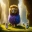 Placeholder: cute fluffy lion, scarecrow, tin-man, little girl on a journey into the woods walking on a yellow brick road, cute adorable pop surrealism, lowbrow art, realistic, street fashion, fluffy , pixar style, hyperrealism, rococo, Pixar, Disney, concept art, 3d digital art, Maya 3D, ZBrush Central 3D shading, bright colored background, radial gradient background, cinematic, Reimagined by industrial light and magic, 4k resolution post processing 8k resolution holographic astral cosmic illustra