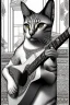 Placeholder: One single mature Siam cat, friendly, playing guitar, vienna, sunny day, perfect iris, model style, hyper realistic, extremely accurate, delicate, extremely detailed, Graphic novel style, wide-angle, open aperture, superfine pencil