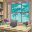 Placeholder: Space room with cosmos effect, room details: book shelf , desk with a laptop, flowers around, window, high details, high quality