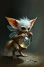Placeholder: glorious transparent transcendent cute hairy gremlin elf fairy fox holding ball in chain, painted by Rembrandt
