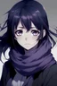 Placeholder: Anime style, black haired, purple eyes girl with purple scarf