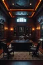 Placeholder: Picture of a study with mahogany panelled walls and a large desk, photorealistic, dark fantasy, 4k
