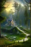 Placeholder: dreamcastle stand on a hill, forest, night, moon, 8k resolution, high-quality, fine-detail, intricate, fantasy art, detailed matte, volumetric lighting, illustration, 3D