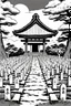 Placeholder: landscape, Japanese open air flat cemetery with thousand Japanese gravestones, high detail, manga style, grayscale