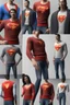 Placeholder: mannequins wearing Vogue Superman's design sweater vest and jeans, unreal engine, dutch angle view, minimalist, fashion plates –ar 3:5 –q 2