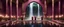 Placeholder: Hyper Realistic people praying inside a huge maroon wall mosque with waterfall, grass patches & small water ponds at night with small chandeliers