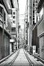 Placeholder: Tokyo alley, line arts, greyscale