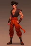 Placeholder: Full Body, Male Tiefling, monk, body shape as Super Sayian Goku, boxer pose, dark outfit colour theme, Handsome face