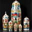 Placeholder: A white monastery in a tornado designed in matryoshka dolls painted by Wassily Kandinsky