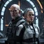 Placeholder: a bold and heroic bald male Corellian pilot in black and grey First Order special forces gear meets a female Jedi Master in ancient, mystical temple, hyperdetailed, dynamic lighting, hyperdetailed background, 8k resolution, volumetric lighting, light skin, fully symmetric details