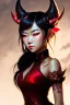 Placeholder: Beautiful devil asian girl with devil horns on her head, with brown eyes, detailed, looking at the camera, princess