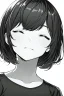 Placeholder: short hair girl, closed eyes, close-up, greyscale