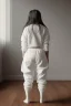 Placeholder: Billie Eilish, kneeling, underpants, white socks, rear view, pale skin, high detail, realistic, 8k, not to be distinguished from a photo