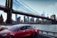 Placeholder: A Tesla's 'Model S' is parked, on the 'Brooklyn Bridge' in New York. CINEMATIC. WIDE ANGLE LENS. PHOTO REAL.