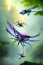 Placeholder: spider fight with exotic pigeon, jungle setting, soft pastel colors, mystical, dreamlike, Neo-Impressionism, fine detail, high quality,