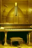 Placeholder: A gold piano and tuba shaped fortress designed in ancient Egyptian hieroglyphics painted by Birge Harrison