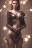 Placeholder: young, beautiful brunette with a perfect angry face, wearing black off shoulder dress, in a dance club, hands on her hips, sharp focus, emitting diodes, smoke, artillery, sparks, racks, system unit, motherboard, by pascal blanche rutkowski repin artstation hyperrealism painting concept art of detailed character design matte painting, 4 k resolution blade runner