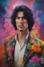 Placeholder: Paul Stanley/Elvis Presley/Keanu Reeves/Jon Bernthal mugshot, Planet of the Vulcans, multicolored, large, floral designs, atmospheric, beautiful, oil painting by Frank Frazetta, 4k UHD, Photorealistic, professional quality