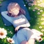 Placeholder: anime girl sleeping in a field of flowers, the girl is far away