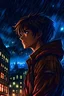 Placeholder: Eren Jager watching up on a rainy night in the city