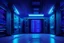 Placeholder: wide shot, a high tech retrofuturistic computer mainframe room, blue and ultraviolet color scheme