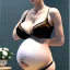 Placeholder: realistic photo of a 23-year-old beautiful guy, short men's hairstyle, short black hair, boyish face, beautiful women's cleavage, wide hips, big ass, pregnant in a satin lace dressing gown in a maternity ward