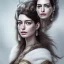 Placeholder: a wonderfull Anne Hathaway, viking fantasy, big curves, voluminous long black hair, ultradetailed fine art photo of a indian, weet face portrait, snow flakes particles, 55 mm