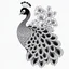 Placeholder: white, A peacock in a regal pose, focusing on its majestic feathers., coloring book, vector, white background, outline, with images neatly contained within the background, just black and white color, full body, no color.