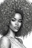 Placeholder: Create a coloring page of a beautiful curvy black female looking to the side with la curly afro. No shading, No color, define lines, clean lines