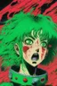 Placeholder: 90s anime sci fi green hair space Captain girl blood on face scared, rattled and shook, violent atmosphere, retro manga style, hyper detailed, Japanese horror, junji ito,