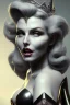 Placeholder: Rita Hayworth as evil queen in black leather, busty, cleavage, dominatrix, curvy, angry, stern look. character design by cory loftis, fenghua zhong, ryohei hase, ismail inceoglu and ruan jia. unreal engine 5, artistic lighting, highly detailed, photorealistic, fantasy