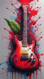 Placeholder: A red electric guitar , graffiti art, splash art, street art, spray paint, oil gouache melting, acrylic, high contrast, colorful polychromatic, ultra detailed, ultra quality, CGSociety, plant based skink,