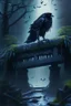 Placeholder: storm crow on stone bridge in magical forest, 4 k, trending art, depth of field, high detail, high contrast