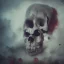 Placeholder: abstract photographic camera mixed with skull in dirty style. fog and smoke in atmosphere. bokeh, lens flare. Dark mood. Dripping paint. oil on canvas, mixed media, high detailed.