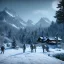 Placeholder: Five people hunting in a snowy forest, sense of fear, mountain hut in the background, Alps, night, 8k, HD, cinematography, photorealistic, Cinematic, Color Grading, Ultra-Wide Angle, Depth of Field, hyper-detailed, beautifully color-coded, insane details, intricate details, beautifully color graded, Cinematic, Color Grading, Editorial Photography, Depth of Field, DOF, Tilt Blur, White Balance, 32k, Super-Resolution, Megapixel, ProPhoto RGB, VR, Halfrear Lighting, Backlight, Natural Lighting