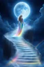 Placeholder: fantastic,Beautiful woman, stairway to heaven whit rainbow, ufos futuriste tres beau