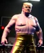 Placeholder: Donald trump wrestler, wrestling, lights cam, suspenders, retro style, 80s, hot ambient, photo studio, gold, vibrant color, gradient, highly detailed, art stations, concept art, smooth, unreal engine 5, god rays, ray tracing, RTX, lumen lighting, ultra detail, volumetric lighting, 3d, finely drawn, high definition, high resolution.