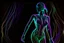 Placeholder: black background, outlines of a holographic woman drawn from thin neon-coloured glowing lines