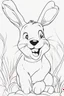 Placeholder: blank colouring book, white background, simple picture for toddlers, rabbit, four legs, smile on face, disney and pixar style