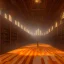 Placeholder: inside of a mystery dark gothic museum library, dystopic, millions of books, labyrintic architecture, orange color scheme, high key lighting, volumetric light high details with white stripes and feathers unreal 5, octane render, cinema4d, dynamic lighting, dramatic lighting, 4k, redshift render, highly detailed, hyper realistic, sunset, Stephan Eicher