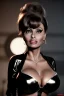 Placeholder: Sophia Loren dressed in shiny black leather, frank miller sin city, busty, cleavage, volumetric lighting, particales,highly detailed,cinematic, deep colours,8