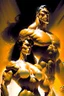 Placeholder: bodybuilder woman and man, Intense, Dramatic Lighting, Futuristic, Muscular, Athletic, Dynamic, sweat glistening, Intricate details, Digital illustration, energetic, High contrast, art by boris vallejo and greg rutkowski