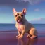 Placeholder: detailed illustration of a french bulldog muscles standing on the sand, french bulldog wallpaper, luminous body, sparkling body, full body, symmetrical body, realistic, luminous body, clear focus, carefully detailed, soft evening sky, muscular body, hulk body, a lot of muscles on the body, realistic body, beautiful dog, art picture, high resolution, powerful dog, chain around the neck, lots of muscles on the dog body, french bulldog in muscles, bodybuilder, muscles, 64k