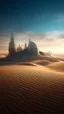 Placeholder: realistic photo of a landscape covered in sands that looks futuristic with futuristic lighting portals to another world