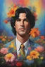 Placeholder: Hickory Dickory dock what a wonderful looking man, Paul Stanley/Elvis Presley/Keanu Reeves/Jon Bernthal, multicolored, large, Floral/rainbow designs, atmospheric, beautiful, oil painting by Boris Vallejo, 4k UHD, Photorealistic, professional quality