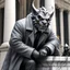 Placeholder: A man in an unremarkable gray jacket scales the marble face of Central Trust Bank. His mask is a grotesque gargoyle, snarling like living stone under the streetlights. Duffel bags hang heavy at his side, burdened with tools of intrusion. A glimpse beneath his coat reveals the cold gleam of a firearm.