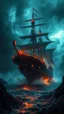 Placeholder: Si-Fi, The pirates ship in a storm gatmospheric lighting effects, intricate industrial details, moody atmosphere, eerie grimdark ambiance, complex motherboard accents, speculative fiction art. Bokeh