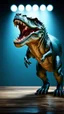 Placeholder: terrible tyrannosaurus rex roaring, interior lighting, realistic