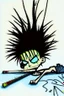 Placeholder: 2d drawing of a stickman, cool with punk hair, x eyes like in hangman, laying down, 3d realistic in colour