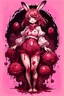 Placeholder: portrait a fullbody cute Anime girl smiling crushed inside really darkred fleshy stomach filled with digestive juices, bunny , mask, hair slime, out her mind, pink tones, in the style of arthur rackham,